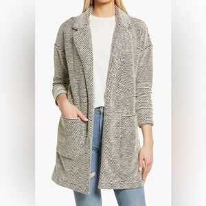 Marine Layer Birdseye Long Cardigan Jacket Sweater Beige Black XL